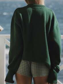 Women Knit Sweater Long Sleeve Soft Crew Neck Cute Fish Graphic Sweater Contrast Color Y2k Pullover Warm Sweater For Fall Winter - Dark Green - View 3