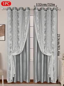 1 pieza Cortina de encaje transparente de doble capa de unicolor, 100% poliéster con diseño de anillos superiores, que filtra la luz y ofrece privacidad, adecuada para dormitorio, sala de estar, balcón y otras habitaciones - Multicolor - Ver 8