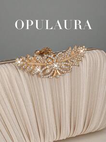 OpulAura 1 件复古优雅缎面褶皱正式派对手拿包，迷人精致的正式活动手提包，奢华盒式小钱包适合派对/婚礼/正式场合，配有可拆卸链条，可肩背或斜挎 - 杏色 - 查看 7