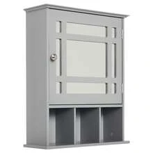 Stylish Grey Wall-Mounted Bathroom Cabinet With Mirror Door And 3 Shelves - Versatile Organizer For Bathroom, Kitchen, And Bedroom Spaces