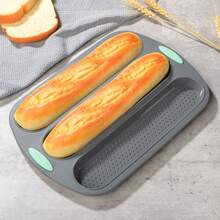 3-Cavity Silicone Bread Loaf Pan, Nonstick Sourdough Loaf Pan & Heat Resistant Baguette Bread Pan, Bread Pans For Homemade Bread, Silicone Molds For Baking Hoagie Rolls, Hot Dog Buns