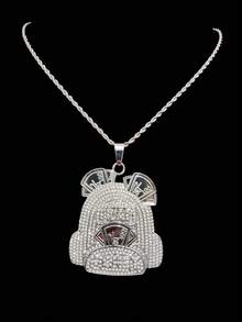 1 Set Fashion Creative Backpack, Dollar Sign Pendant & Rhinestone Glass Cuban Chain Necklace, Men's Hip Hop Punk Pendant Necklace, Suitable For Daily Wear, Valentine's Day Gift, 2 Chain Options - Silver - View 6