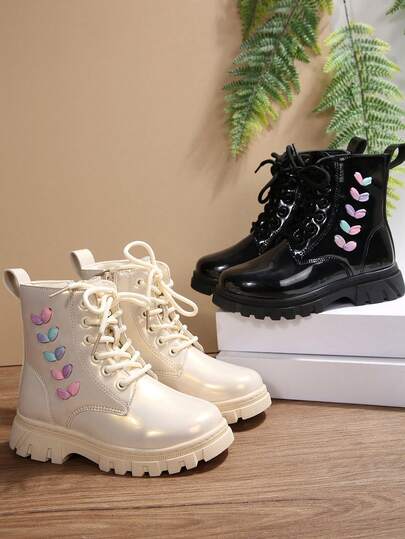 Nuevas botas para niñas, botas casuales de moda con puntera redonda y diseño de cordones y cremallera hasta la pantorrilla, adecuadas para fiestas, vacaciones, todas las estaciones, decoración colorida, versátiles