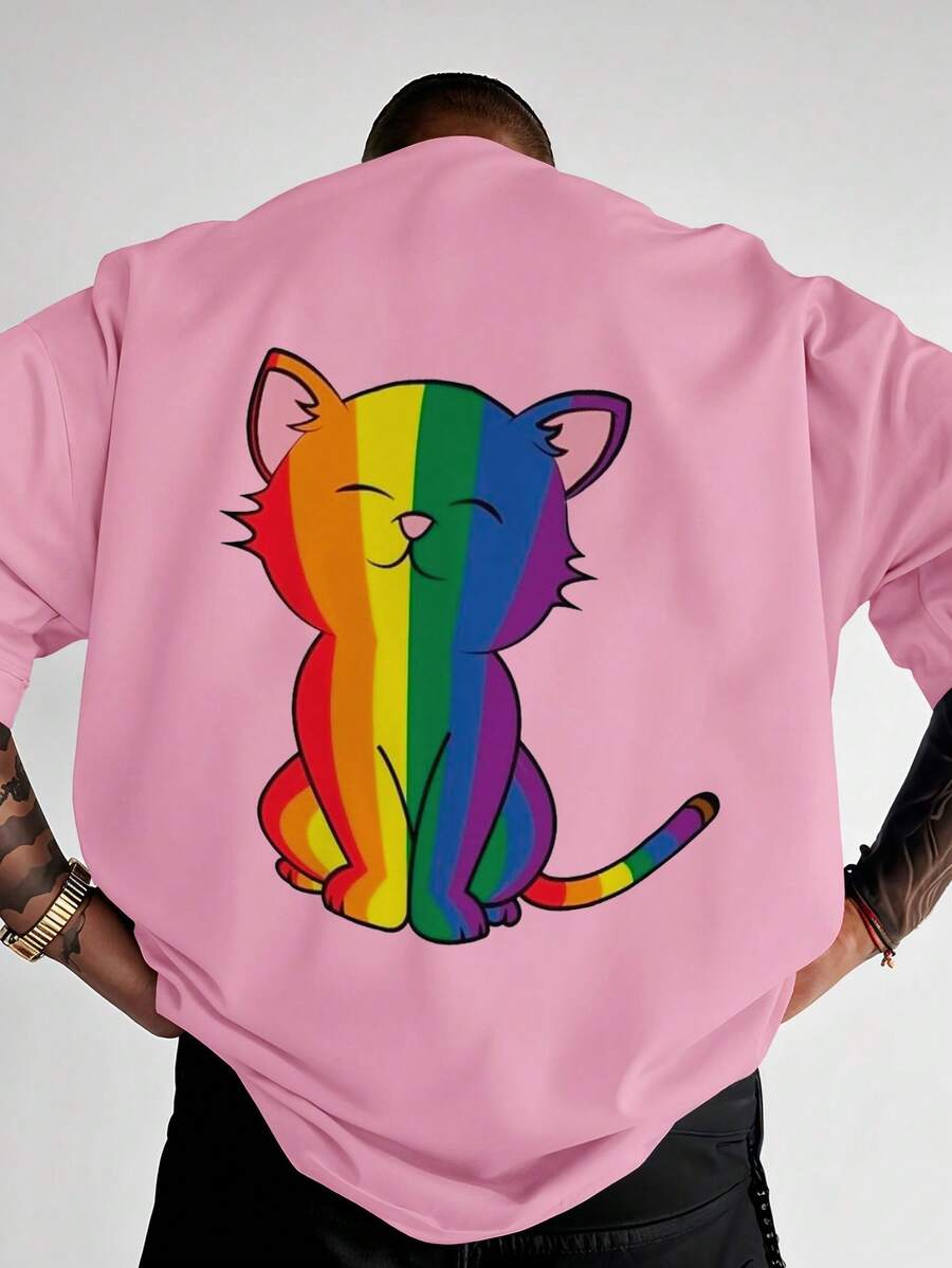 Camisa Camiseta Básica LGBT Gatinho Fofo Premiun Unissex ref-3693 - Rosa chiclete - Visão 1