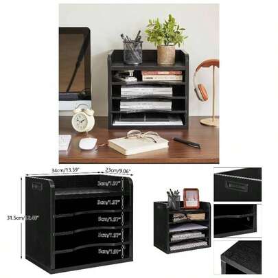 Wood File Organizer Desktop, Paper Storage Desk Filing Rack With 3 Adjustable Shelves, 5 Tier In Tray A4 File Holder Magazine School, Office, Portable