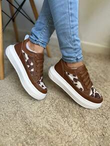 Women's Brown Flatform High Platform Cow Print Sneakers Comfort And Style For Casual And Urban Looks - Modern, Lightweight And Versatile Footwear For Everyday Life - 鏽棕色 - 查看 2