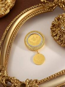 1pc Turkish Style Gold-Plated Brooch & Scarf Buckle For Women, Luxury Bridal Jewelry, Lucky Gift - Gold - View 7