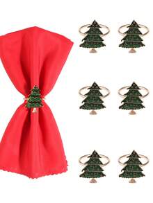 6-12pcs/Set Mixed Christmas Letter, Deer, Candy Cane, Wreath, Bell, Christmas Tree Napkin Rings, Holiday Tabletop Decorations
