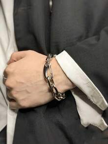 1pc Men's Punk Street Fashion Cuban Bracelet, Suitable For Men's Autumn Halloween Daily Commute Holiday Wear Jewelry - Silver - View 1