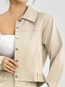 Conjunto de 2 piezas para mujer estilo formal unicolor de moda ligero para uso casual o diario - Beis - Ver 4