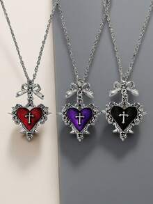 Gothic Style Y2K Necklace With Red, Purple, Black Heart & Thorn Pendant, Stainless Steel Chain, Vintage Dark Aesthetic, Suitable For Women