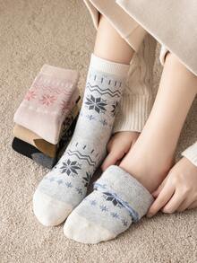 1/2/3/5双女士秋冬保暖袜。雪花图案袜子。厚袜子圣诞袜 - 彩色 - 查看 6