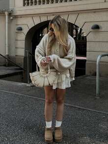 Senya Fall And Winter New Women's Round Neck Lantern Sleeve Front Button Knitted Cardigan, Loose Casual, Lazy, Daily Commuting, Afternoon Tea, Back To School, Graduation, Sweater Tops,Valentine's Day Women's Winter Sweaters,New Year