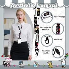 Official Tokidoki Unicorno Phone Lanyard Set - Including Long And Short Lanyards, ID Badge Holder Retractable Reel Clip, Card Cases,Cute Tokidoki Keychains For Fans - màu đen - Xem 3