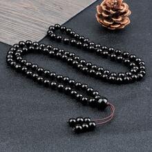 1件休闲风格108颗念珠黑珠项链佛教弹性马项链简约百搭毛衣链 - 黑色 - 查看 7