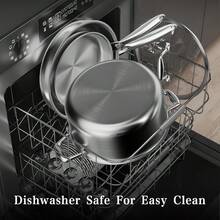 Cookware Sets,Stainless Steel Pots And Pans Set, 14 Piece Tri-Play Nonstick Hybrid Frying Pans, Saucepans, Saute Pan With Tempered Glass Lids, Stay-Cool Handles Induction, Oven, Dishwasher - 銀色 - 查看 6