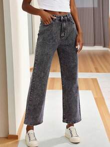 Vintage Denim High-Waisted Long Pants Straight-Leg Boyfriend Black Jeans For Street City Walk‌ Casual Outfit For Women Spring/Summer