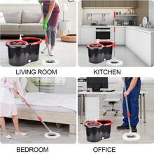 Mop And Bucket Set, 360° Spin Mop And Bucket With Wringer Set And 6 Microfiber Mop Refills, Stainless Steel 61" Extended Handle Spinning Mop Bucket System For Floor Cleaning (2 Sets) - 黑色 - 查看 6
