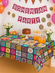 1pc BOHO Polyester Tablecloth, Colorful Bohemian Pattern Table Runner, Holiday Birthday Party Decoration Table Cover, Coffee Table Dining Table Cabinet Bar Decoration Table Set, Kitchen Dining Room Decoration Table Skirt, Four Seasons Everyday Home Decoration Table Runner, Indoor Outdoor Party Dining Picnic Table Cloth, Washable Tablecloth