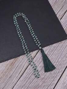 波西米亚风格项链 6 毫米缅甸翡翠流苏吊坠长项链结饰 108 颗念珠冥想念珠瑜伽祈祷饰品 男女皆宜 度假 - 薄荷綠 - 查看 4