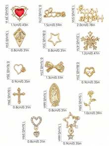 40Pcs/Pack Random European & American Rose Heart Nail Charms Set, Includes Star Stud, Shiny Cross, Cute Planet Alloy Nail Jewelry And 3D Y2K Diamond Nail Art Decorations