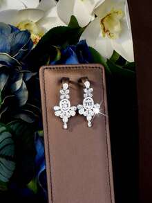 1 set de bijuterii elegante cu ciucuri din zirconiu cubic, potrivite pentru ocazii formale și petreceri pentru femei