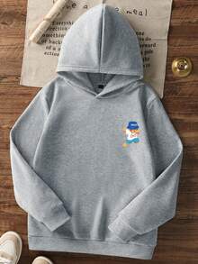 1件装男童休闲印花套头卫衣，保暖内衬，长袖，秋冬季 - 淺灰色 - 查看 4