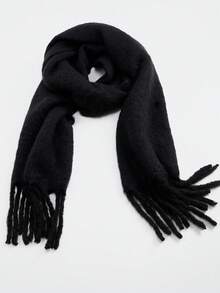 1pc Men's Solid Color Thick Warm Scarf, Fashionable Tassel Design Versatile Shawl, Suitable For Daily Warmth And Outfits, Autumn/Winter Season