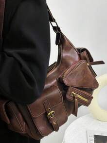 حقيبة كتف بطراز الدراجة النارية Y2K، حقيبة موتو حلوة وجذابة مع جيوب متعددة، أنيقة وكاجوال للطلاب الجامعيين والتنقل والملابس الشارعية والحفلات والسفر والهدايا