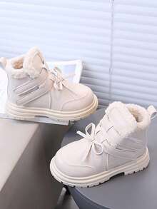 Girls' Leather Boots, Warm Thermal Lining, Thick Sole, British Style Boots, Suitable For Winter - Beige - View 2