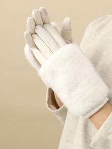 1 Peça De Luvas Com Tela Sensível Ao Toque Para Mulheres, Luvas Sem Dedos Quente, Outono/Inverno - Multicolorido - Ver 8