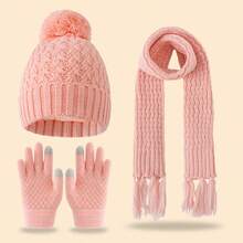 3 件套儿童菠萝图案针织加厚保暖帽子、围巾和手套套装，冬季 - 單球圍巾三件套 - 查看 23