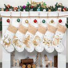 2025 New 6 Pack Christmas Stocking 20" Red Green  Plaid Mix And Match Classic Rustic Farmhouse Country Cotton Fireplace Hanging Xmas Stockings Decorations For Family Holiday Season Decor - Gold - View 2