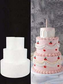 1个圆形白色泡沫蛋糕模型，用于装饰和制作、烘焙展示、婚礼蛋糕设计、生日蛋糕、圣诞派对蛋糕或干花装饰、情人节、复活节和其他节日派对蛋糕装饰，4英寸、6英寸、8英寸、10英寸白色仿真蛋糕模型，12英寸（请理解产品可能存在轻微偏差） - 白色 - 查看 8