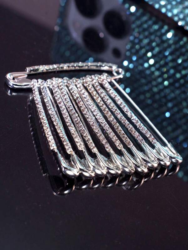 10pcs Sparkling Rhinestone Pins, 5.5cm Length, Versatile Brooch For Shirt, Scarf, Waistband, Hat Decoration