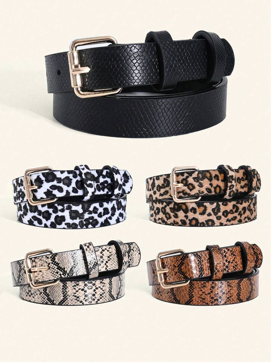 1 pieza Cinturón casual y minimalista para mujer, con estampado de serpiente, pitón, leopardo o vaca, de moda para uso diario - Multicolor - Ver 1