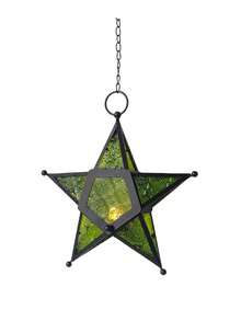 1 Piece Metal Star Tealight Candle Holder, Chinese Flowering Crabapple Design Multi Color Glass Home Decor Hanging Lantern, Suitable As A Home Decoration Hung By The Windows In The Corridor, Garden Decor, Living Room Decor, Christmas Decorations, Christmas Ornaments,Christmas Hanging Star Candle Holder For Holiday Decor