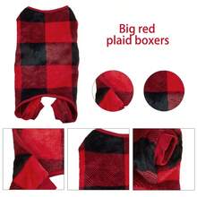 1 件法兰绒圣诞格子保暖宠物连体衣，猫/狗秋冬睡衣，圣诞节 - 紅色 - 查看 9