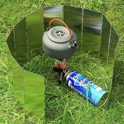 9片户外折叠迷你挡风板 野营炉挡风板 超轻铝合金防风板 便携式户外野营炉挡风板 酒精炉 高效散热 适合野餐露营