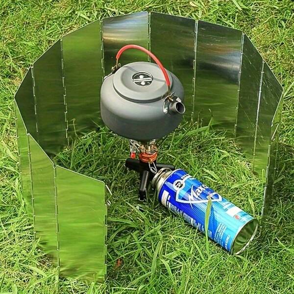 9pcs Outdoor Folding Mini Windshield, Camping Stove Windscreen, Ultralight Aluminum Alloy Windbreak, Portable Windscreen For Outdoor Camping Stove, Alcohol Stove, Efficient Heat Dissipation, Suitable For Picnic And Camping