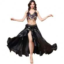 女士肚皮舞服装，夏季新款练习服，演出服，女士套装，舞蹈服，胸衣上装+腰链+开衩裙 - 彩色 - 查看 6