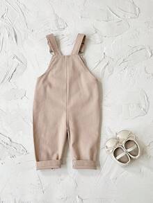 Baby Girls' Casual All-Over Embroidered Floral Light Blue Suspender Pants, Summer