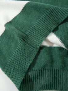 Seasonal New Striped Minimalist Drop Shoulder Crew Neck Long Sleeve Casual Loose Knit Pullover Unisex Top - Green - View 9