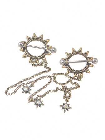 1 件装 14 克复古风格不锈钢方晶锆石性感身体链乳头环女士