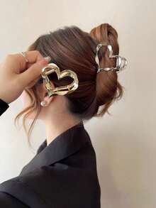 1 件，优雅复古优质多功能爪夹，纹理镂空心形设计发夹，女士女孩休闲派对户外装饰，礼物照片道具金色头饰情人节情人节发夹发夹发夹发夹发夹秋冬发饰女士度假装女士 - 彩色 - 查看 12