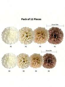 12张/13张棕色纸巾，卡其焦糖色派对装饰，象牙白奶油色调，波西米亚香槟棕色花卉墙饰，中性乡村风生日派对婚礼装饰 - 如圖 - 查看 11