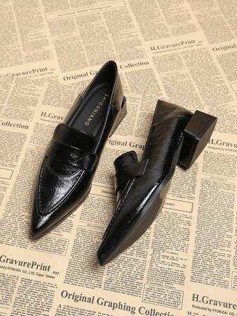 2026秋季新款尖头套脚高跟鞋，优雅简约时尚百搭女鞋，黑色、咖啡色，粗跟鞋，牛津鞋款，乐福鞋 1189-1