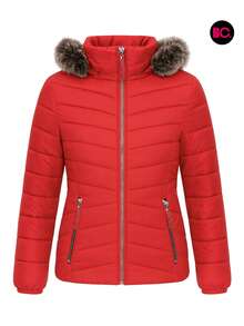Big City Basic Girl's Quilted Jacket Plush Interior Casual Fashion With Hood - 紅色 - 查看 3