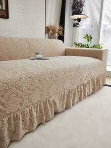 1pc Ruffled Sofa Cover, Plush Jacquard Fabric, European Style, Decorative Sofa Protector, Easy Installation, Dirt & Pet Scratch Resistant, Suitable For Living Room, Study, Office Sofa, All Season - Khaki - View 6