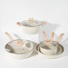 A Set Of Non Stick Cookware - White Granite Surface, Suitable For Induction Cookers, Including Frying Pans And Stew Pots, Soup Pots With Lids, Suitable For Home Kitchen Use